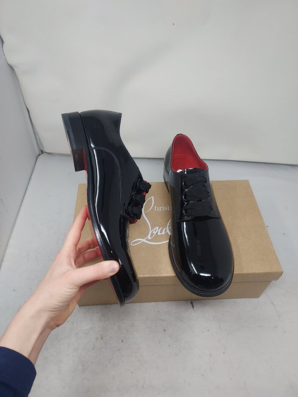 Chrisitian Louboutin MENS Derloon Black Patent Derbie Shoe